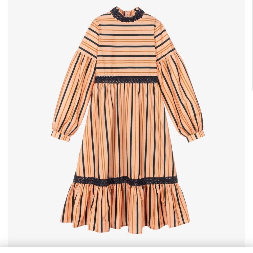 The Middle Daughter Charming Striped Kids Dress in Orange and Black